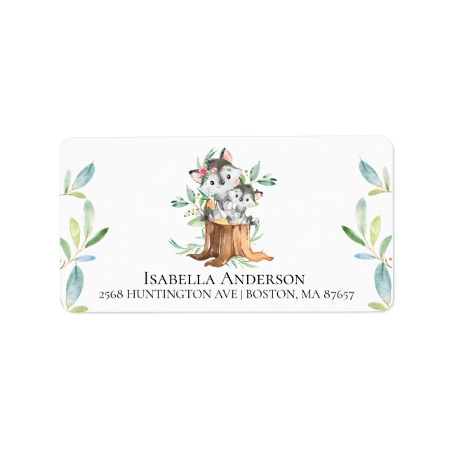 Mum & Baby Wolf Baby Shower Address Label (Front)