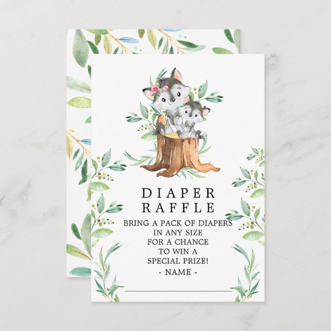 Mum & Baby Wolf Baby Shower Diaper Raffle Ticket Enclosure Card (Front/Back)