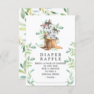 Mum & Baby Wolf Baby Shower Diaper Raffle Ticket Enclosure Card