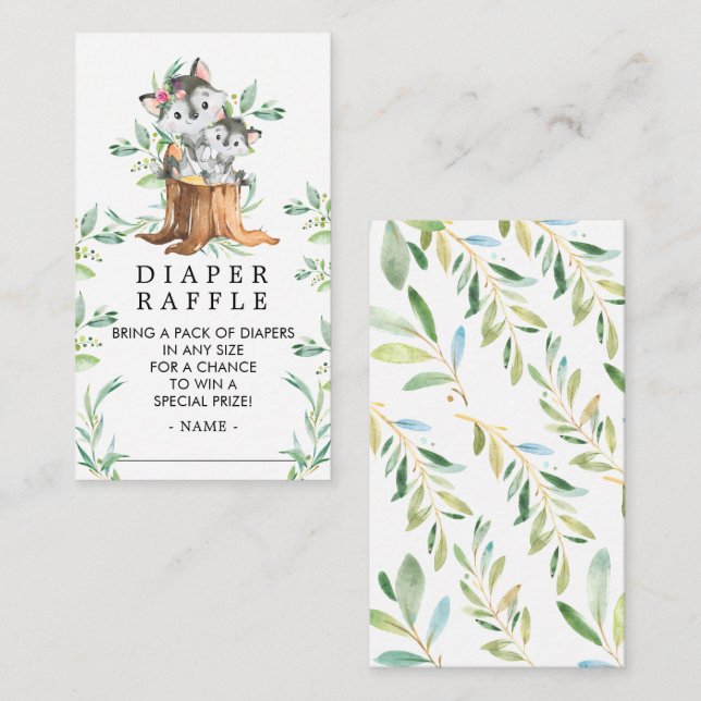 Mum & Baby Wolf Baby Shower Diaper Raffle Ticket Enclosure Card (Front/Back)