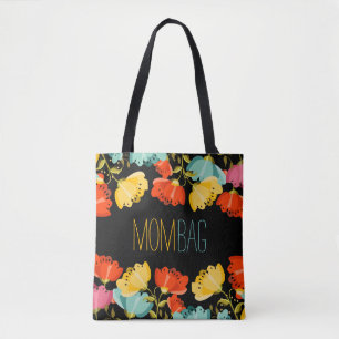 Mum Bag Colourful Flowers Frame On Black