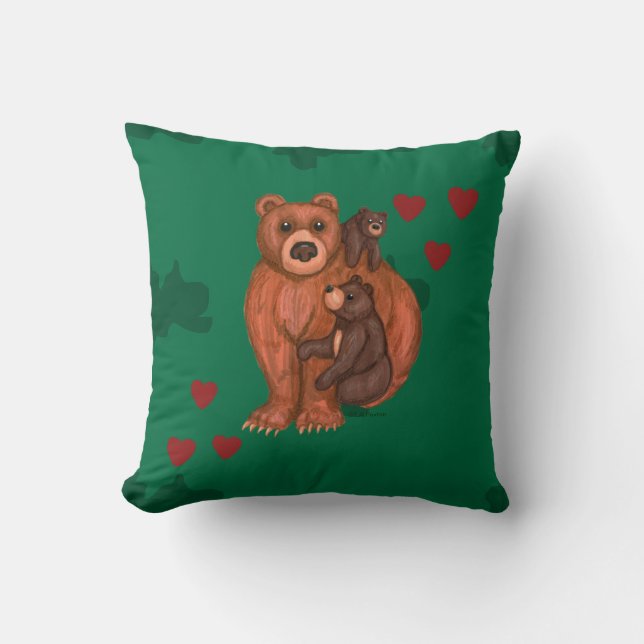 Mum Bear and Cubs Throw Pillow (Front)