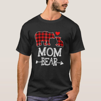 Mum Bear Christmas Xmas Pajama Red Plaid Buffalo F T-Shirt