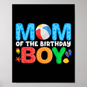 Mum Birthday Boy Kids Beach Ball Theme Party Pool Poster