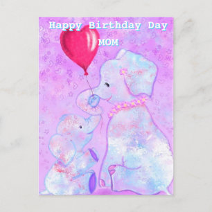 Mum Birthday Card Elephant Baby with Mother
