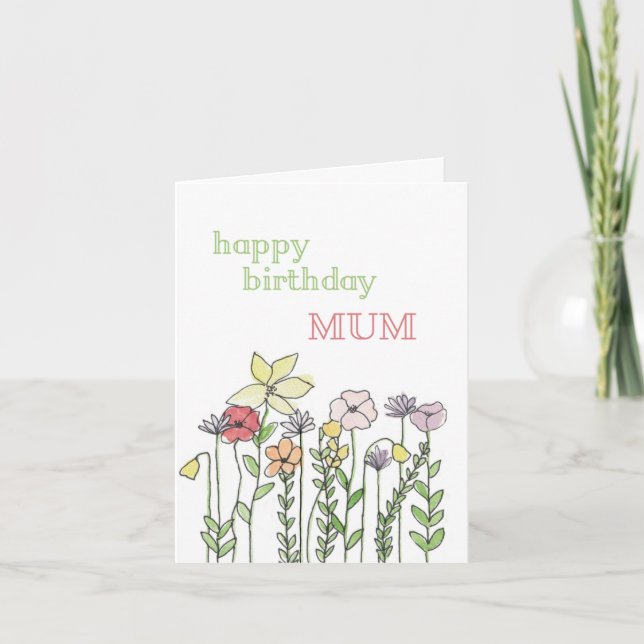 Mum birthday card - flower illustration (Front)