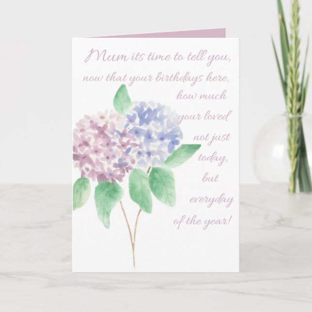 Mum birthday card - watercolour hydrangea (Front)