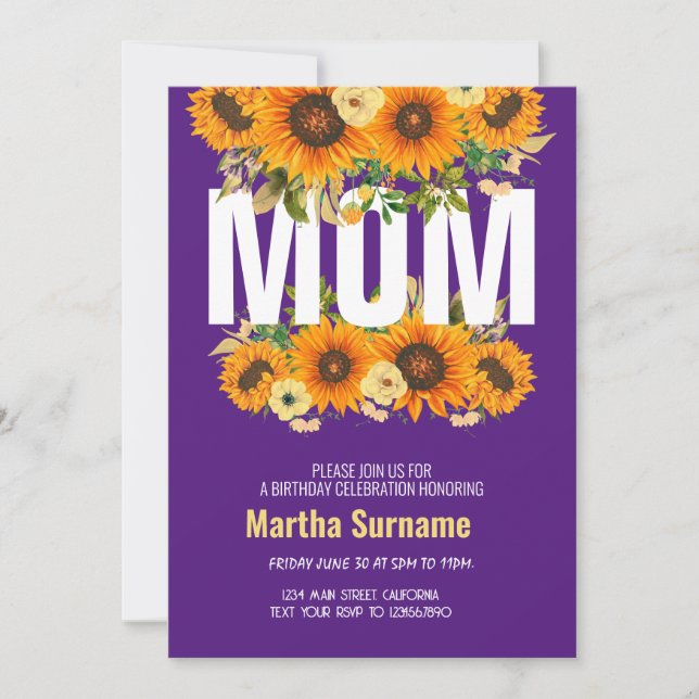 Mum Birthday Celebration Purple Floral Flowers Invitation (Front)