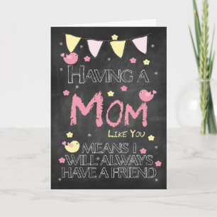 Mum Birthday Chalkboard With Little Birds Flowers Card