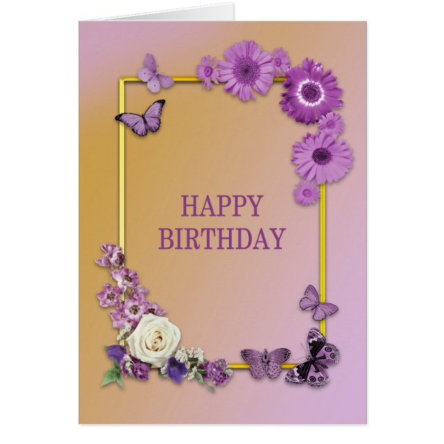 Mum Birthday Flowers and Butterflies (Front)