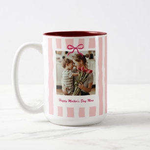 Mum Birthday Mother's Day Custom Photo Pink Stripe Two-Tone Coffee Mug