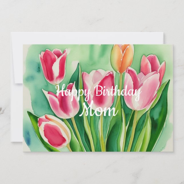 Mum Birthday Stylish Watercolor Tulip Flower Card (Front)