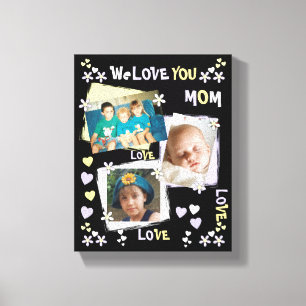 Mum black and lilac flowers and hearts with photos canvas print