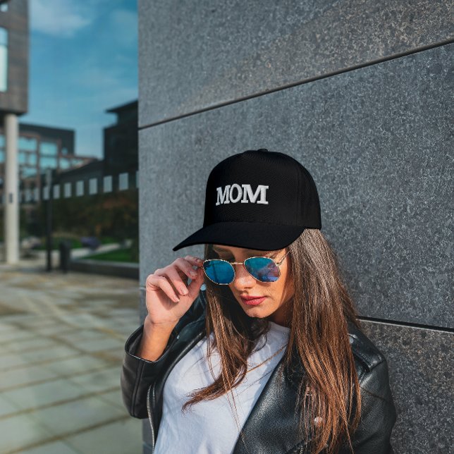 Mum Black and White Embroidered Baseball Cap (Black Mom Hat)