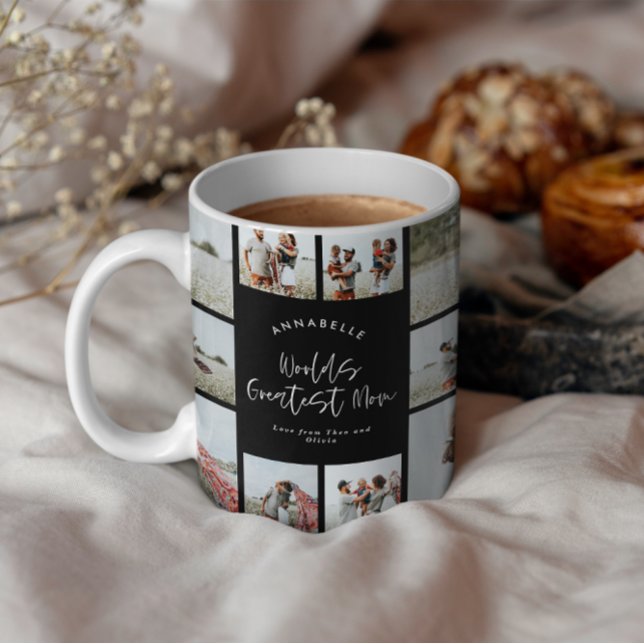 Mum black elegant modern minimal photo collage mug (Creator Uploaded)