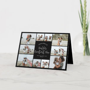 Mum black elegant modern minimal photo collage thank you card
