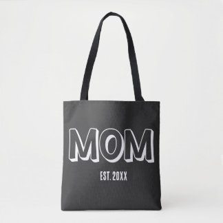 Mum Black Minimal Typography Established Year Tote Bag