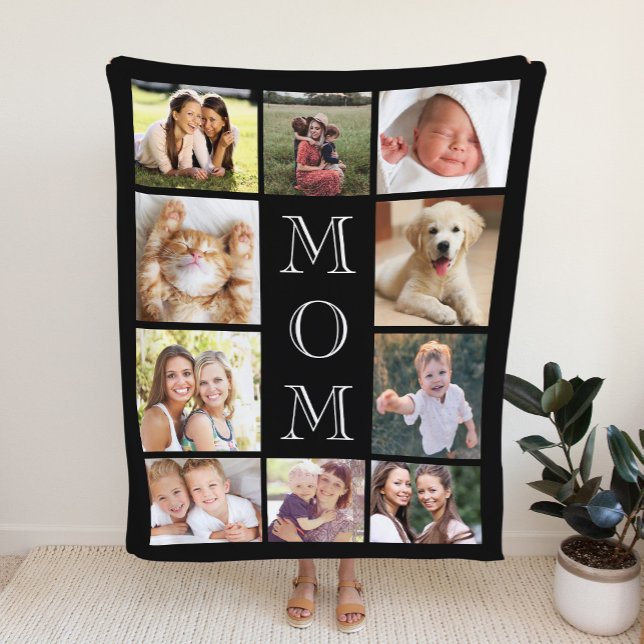Mum Black Photo Collage Sherpa Blanket (Creator Uploaded)