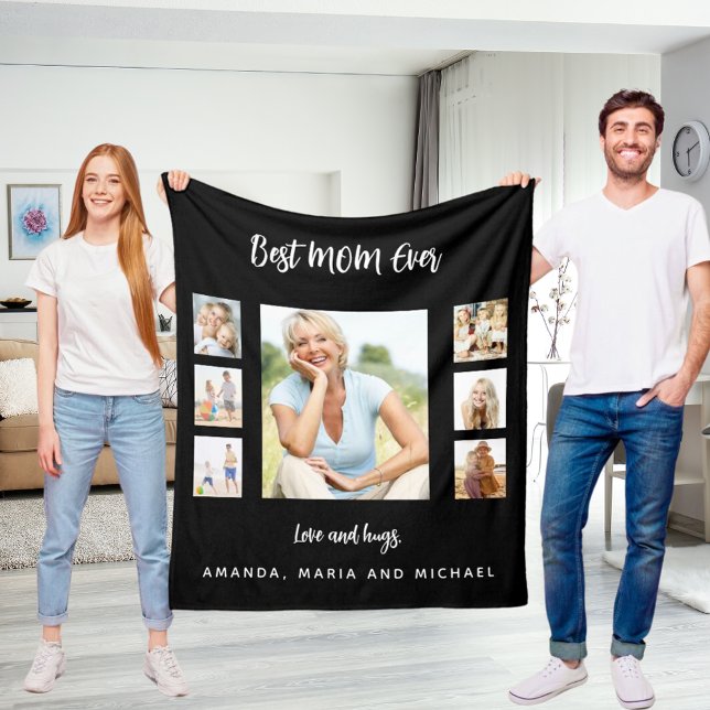 Mum black white photo collage Mother's Day Fleece Blanket (Creator Uploaded)