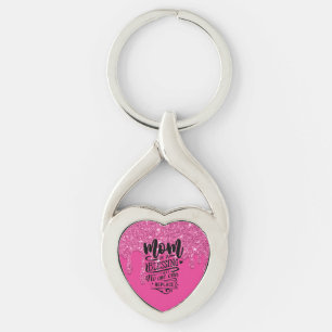 Mum Blessing Quote Pink Dripping Glitter Key Ring