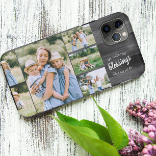 Mum Blessings Quote 6 Photo Collage Rustic Grey iPhone 12 Pro Max Case