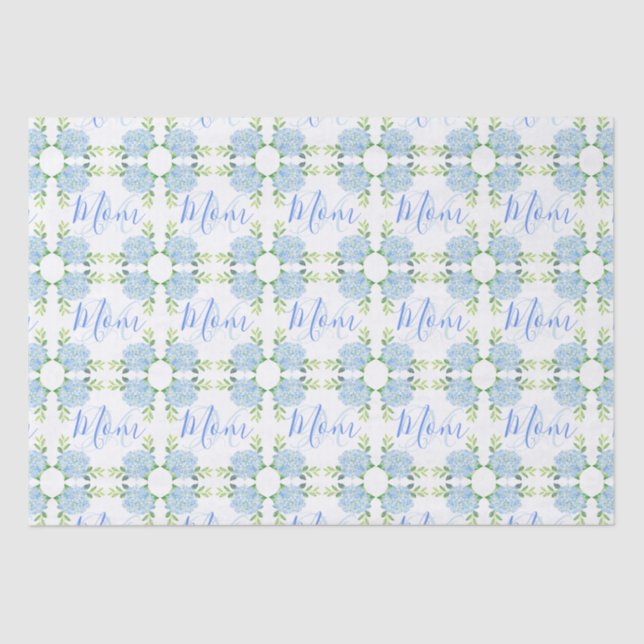 Mum Blue Hydrangea Floral Mother's Day Tissue Paper (Front)