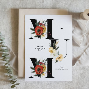 MUM Boho Flowers Black Happy Mother's Day Holiday Card