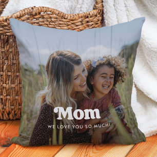 Mum   Boho Text Overlay with Two Photos Cushion