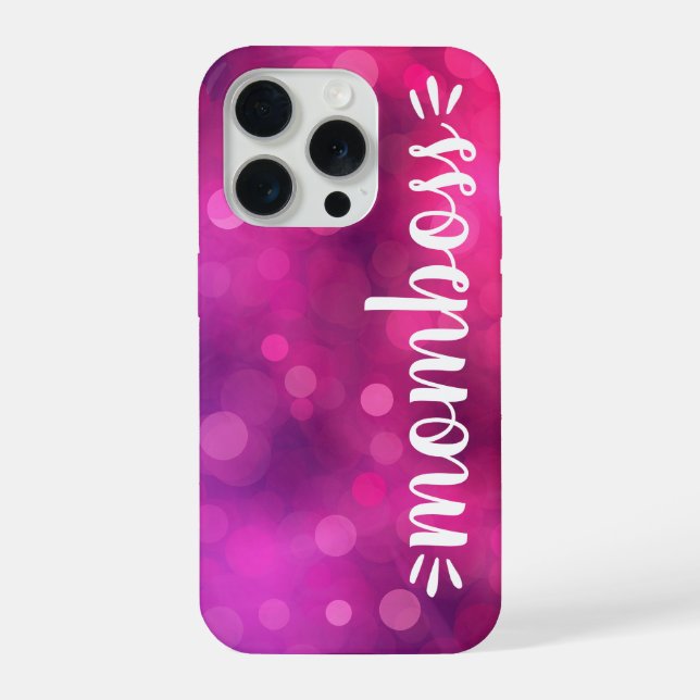 Mum Boss Babe Fun Script Typography Bold Hot Pink iPhone Case (Back)