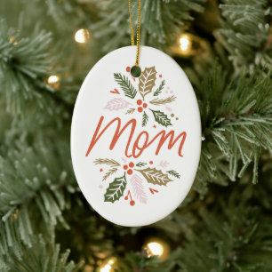 Mum Bright Holly Christmas Photo Ceramic Tree Decoration