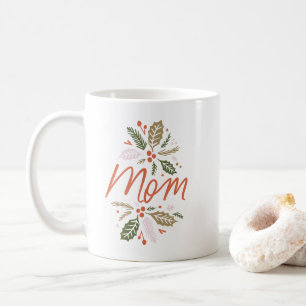 Mum Bright Holly Christmas Red Script Coffee Mug
