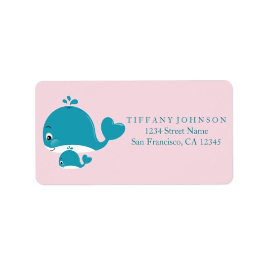 Mum Bub Whale Girl Baby Shower Blue Address Labels