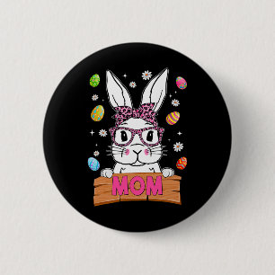 Mum Bunny Leopard Gles Happy Easter Day Women Girl 6 Cm Round Badge