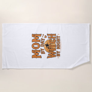 Mum By Day Witch By Night Halloween Shirt Design_1 Beach Towel