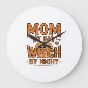 Mum By Day Witch By Night Halloween Shirt Design_1 Large Clock