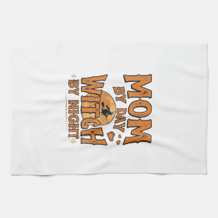 Mum By Day Witch By Night Halloween Shirt Design_1 Tea Towel
