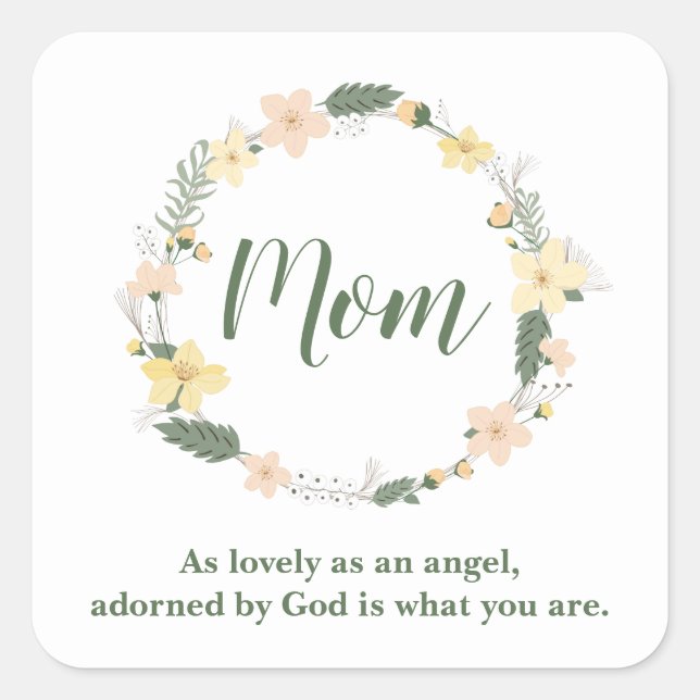 Mum charm floral wreath square sticker (Front)