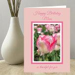 Mum Christian Birthday Pink Tulips Card<br><div class="desc">This Christian birthday card will make your Mum smile. The gorgeous card features pink and white tulips with a white and pink frame around them on a pink background. The words, "Happy Birthday Mum" appear along the top in an elegant script. Below the tulips are the words, "so thankful for...</div>