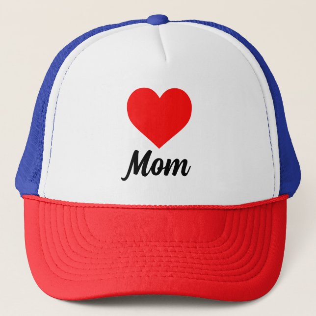 Mum - Classic Red Heart Typography Trucker Hat (Front)