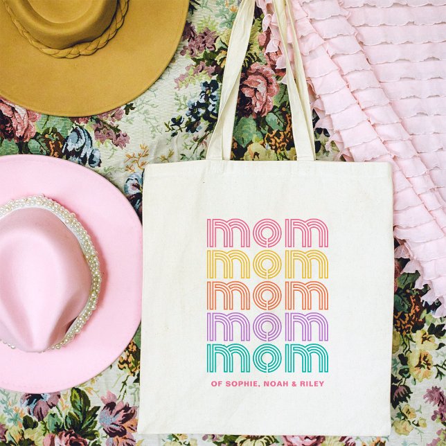 Mum | Colourful Bright Disco Style Text Tote Bag (A cool and trendy tote bag for mom with disco style typography)