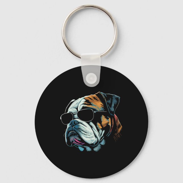 Mum Cool Dog Sunglasses - English Bulldog  Key Ring (Front)
