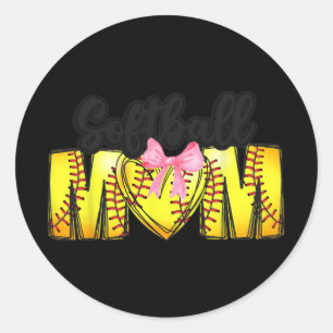 Mum Coquette Mothers Day Women Girls Softball Mama Classic Round Sticker