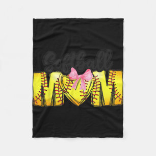 Mum Coquette Mothers Day Women Girls Softball Mama Fleece Blanket