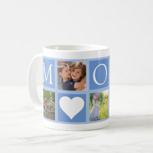 Mum Custom 5 Photos Hearts Blue Coffee Mug