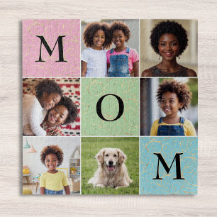Mum Custom Photo Collage 6 Pictures Square Jigsaw Puzzle