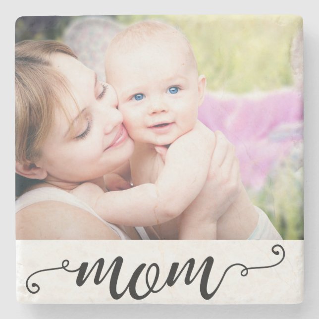 Mum Custom Photo Gift Mother's Day Calligraphy Stone Coaster (Front)