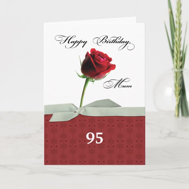 Mum Customisable Age 95th Birthday Red Rose Card (Front)