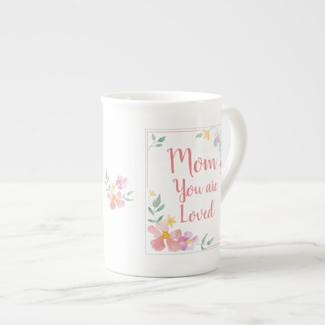 Mum (customisable) You are Loved , floral gift mug (Front Right)
