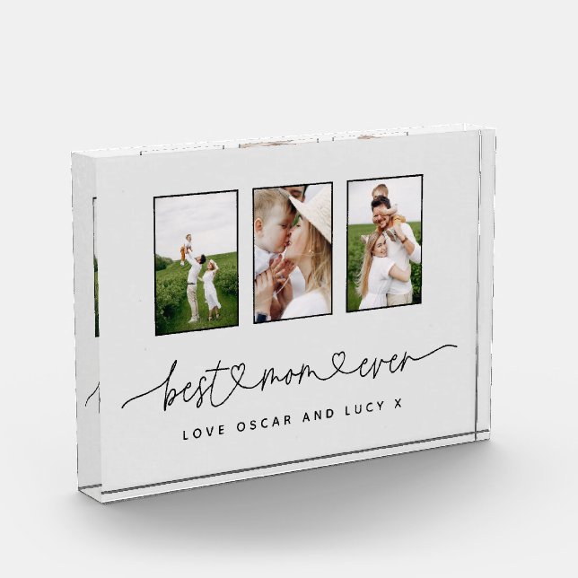 Mum cute modern script multi photo gift block (Left)