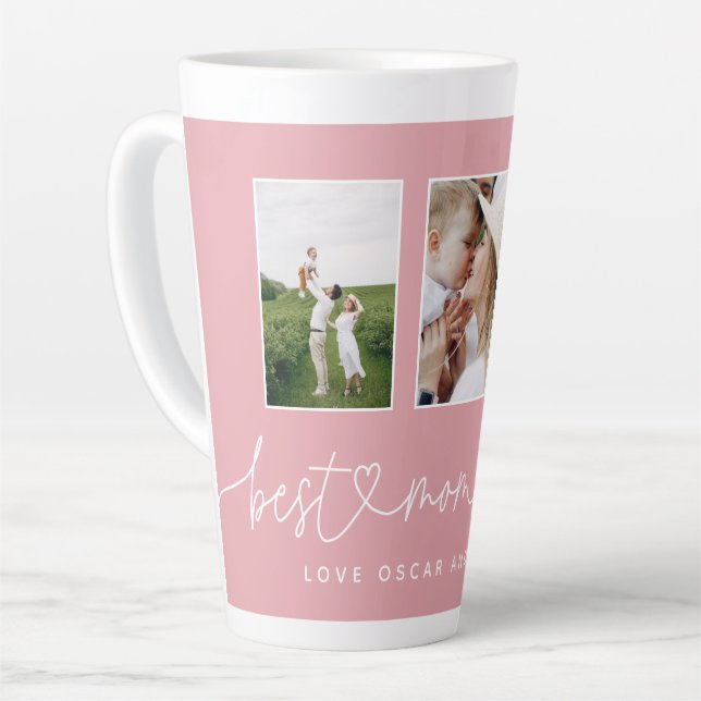 Mum cute modern script multi photo gift latte mug (Left Angle)